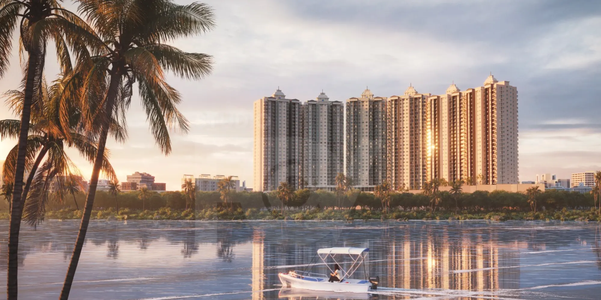 Lake Ridge City towers across Jambhulwadi Lake